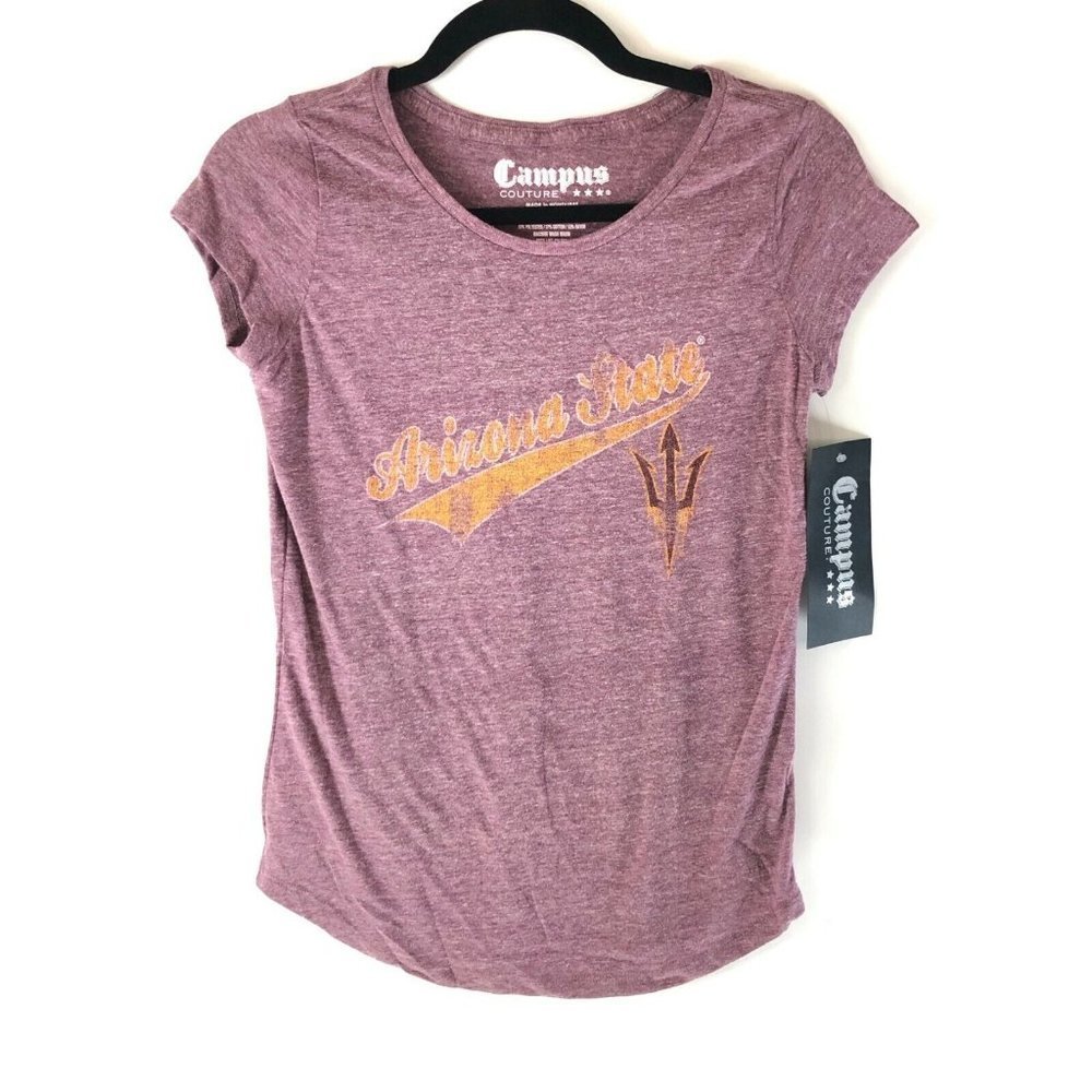 NCAA Arizona State Sun Devils Girls T Shirt Burnout Burgundy Short Sleeve XL